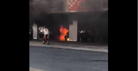 Motorcycles ablaze in Circuit de Barcelona-Catalunya pit garage